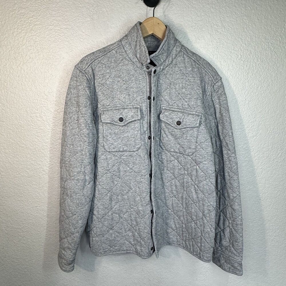 VTG Lucky Brand Jacket Gray Knit Quilted Full Zip Snap Casual Travel Men L